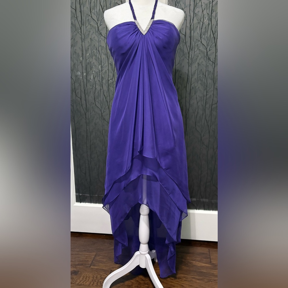 Fiesta Purple Asymmetrical Tiered Halter Dress